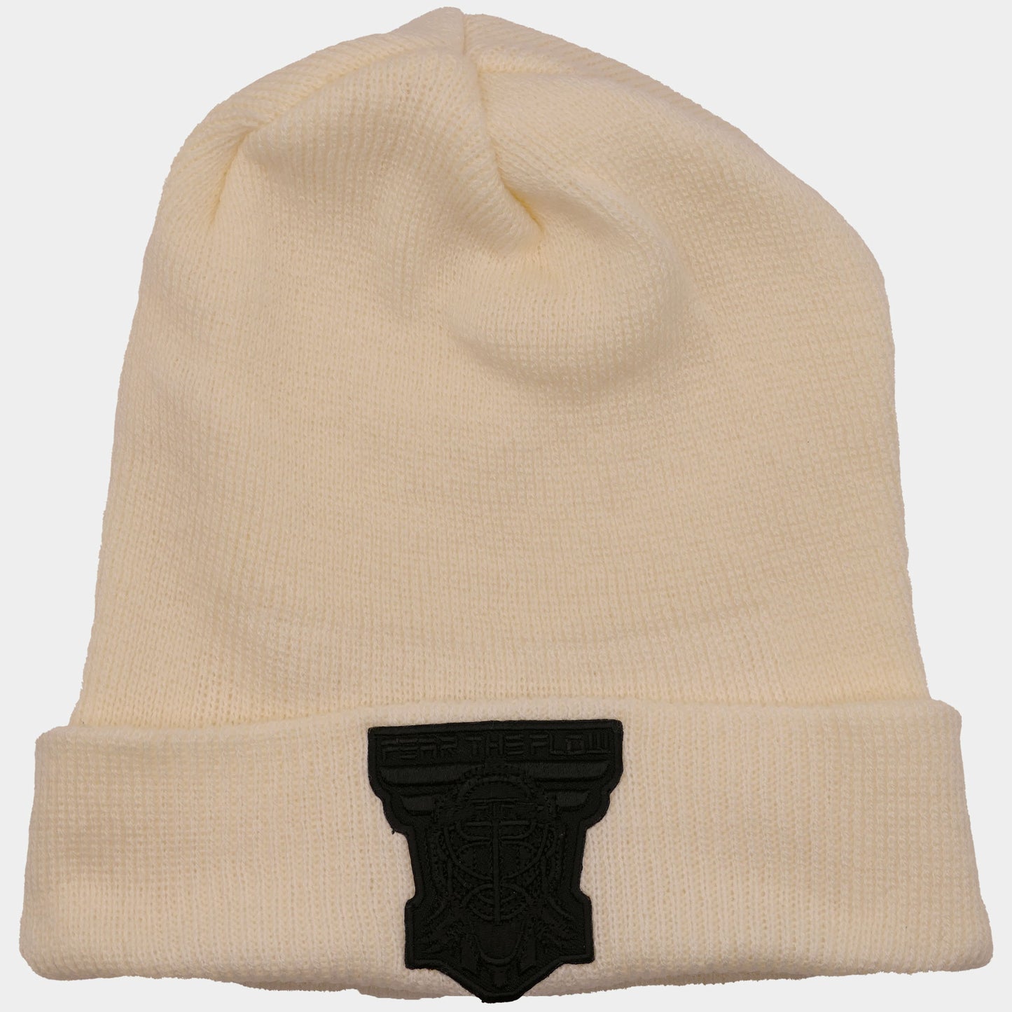 Off-White Beanie with Black Patch